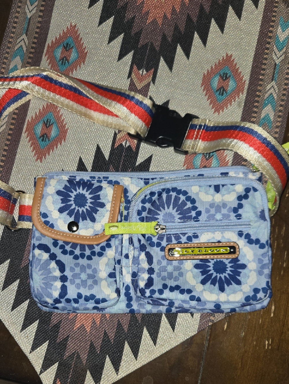 Lily Bloom Blue Floral Mini Crossbody Bag with Multi-Color Strap